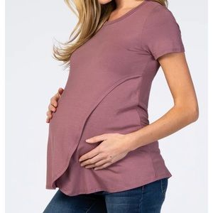 PINK BLUSH Mauve Layered Wrap Front Maternity Nursing Top
